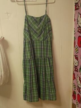 Green Plaid Spaghetti Strap Maxi Dress